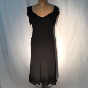 Maggy London black silk crepe midi sheath-FLAWED